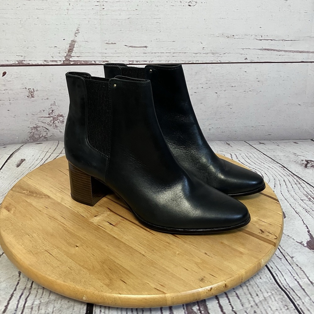 Calvin Klein Boots Womens Size 7 Dark Blue Felda Leather Block Heel Pull On
